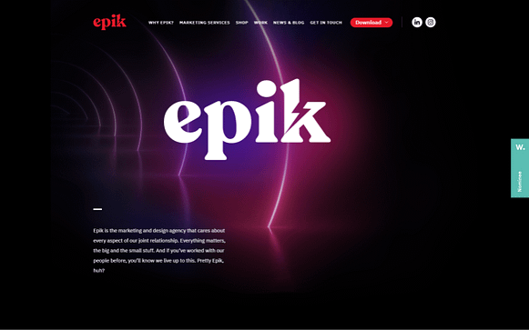 Screenshot of Epik homepage